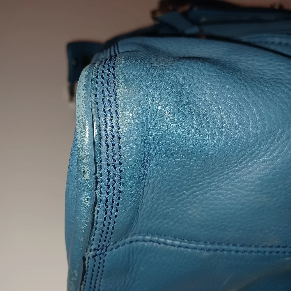 Calvin Klein Pebbled Leather Shoulder Bag Top Handle Purse Blue